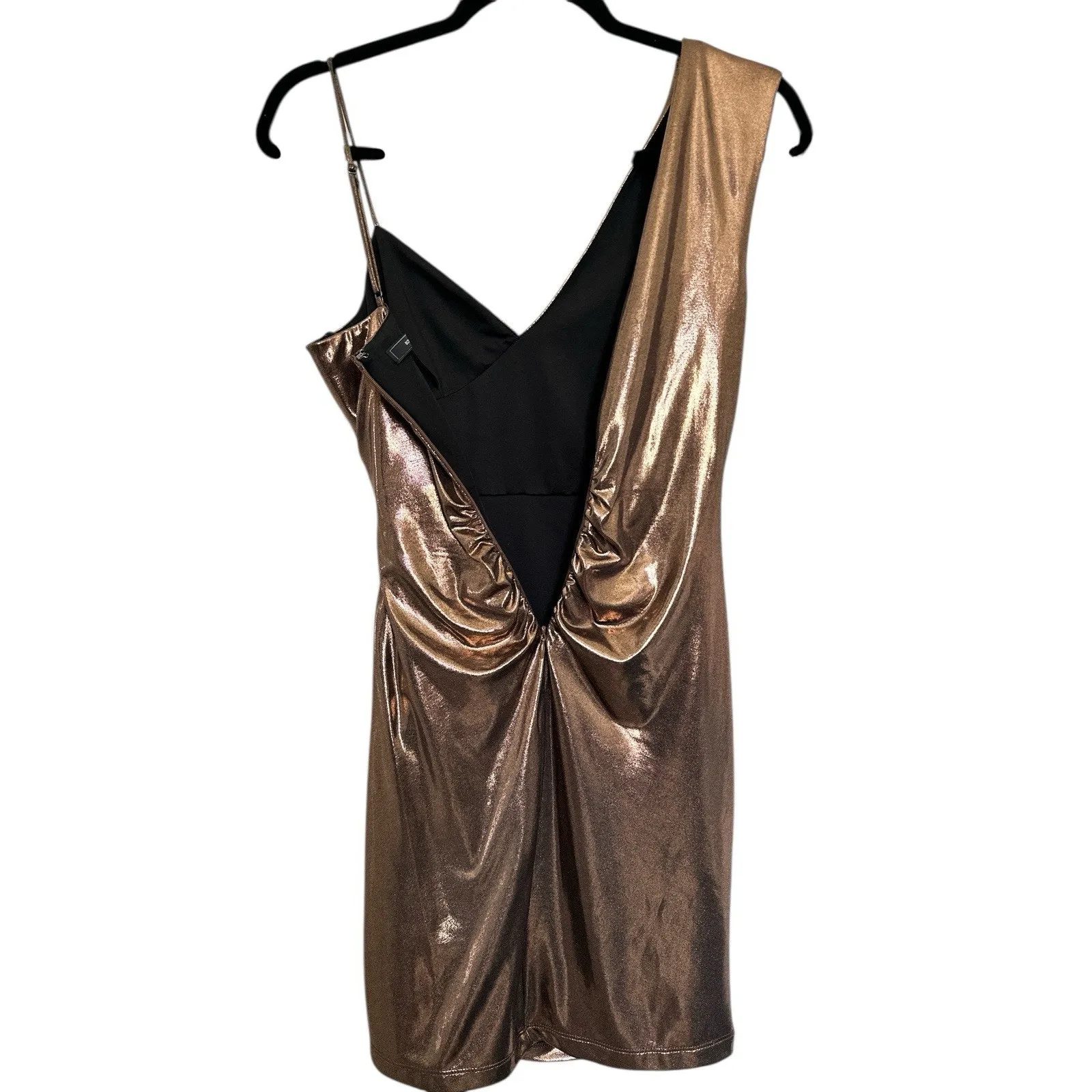 BCBGMAXAZRIA Women's Metallic Bronze One Shoulder Sheath Dress Cocktail Size XXS - Image 10
