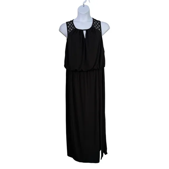 DressBarn‎ Established 1962 Women 16 Embroidery Black Maxi Keyhole Dress Summer - Image 2