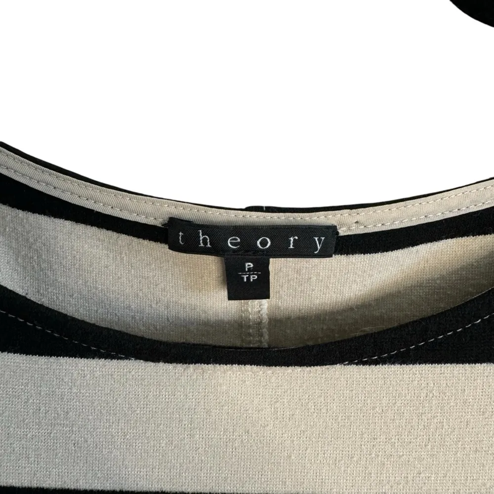 Theory Zamora Onita Striped Cream and Black 3/4 Sleeve Dress - Image 3