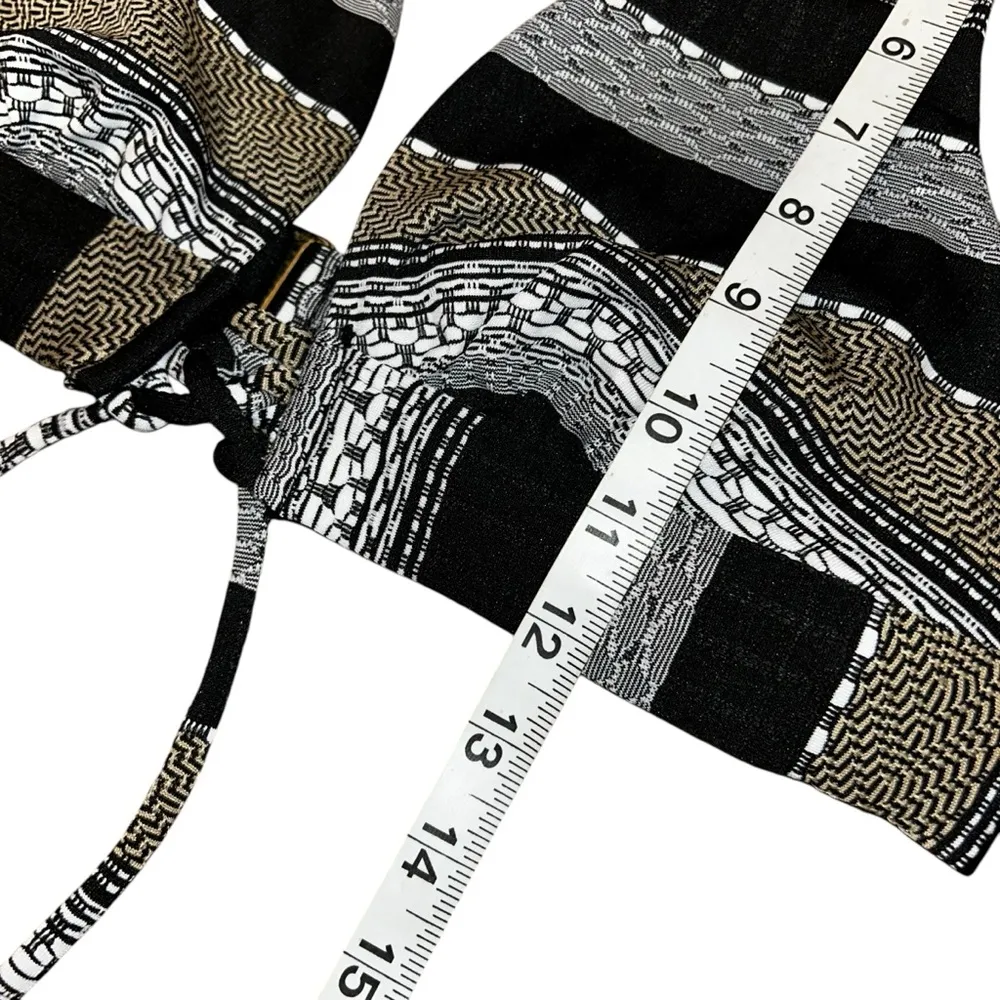 Black & Tan Stripe Bohemian Style Bathing Suit Bikini Top Gold Women’s Small Fit - Image 3