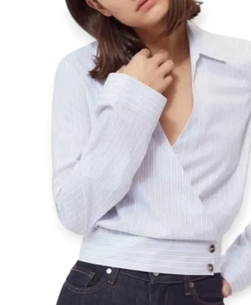 BLDWN Baldwin | Medium | Isla Wrap Top Skylight Optic White Stripe Blouse Shirt - Image 2