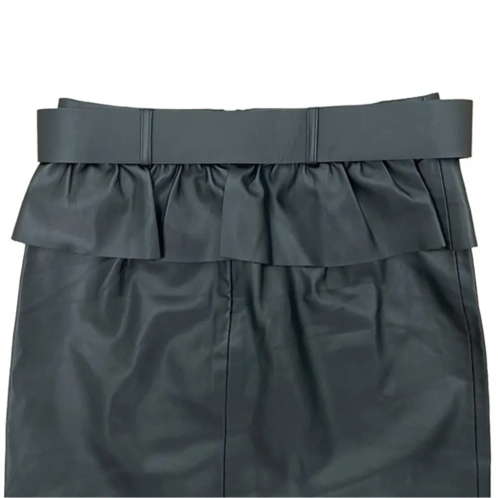 Zara Black Faux Leather Peplum Ruffle Mini Skirt Jewel Buckle Belt Size Small - Image 11