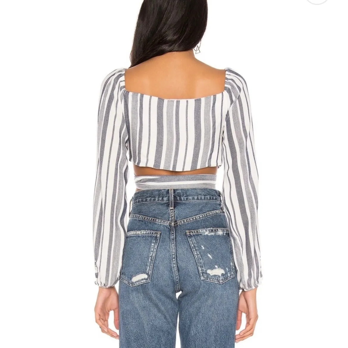 SUPERDOWN Piper Wrap Crop Top in Navy & White Striped Boho White Blue XS NWT - Image 2