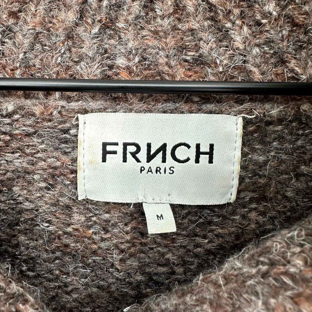 FRNCH PARIS Ribbed Henley Collar Sweater Striped Melange Brown Women's M - Image 6