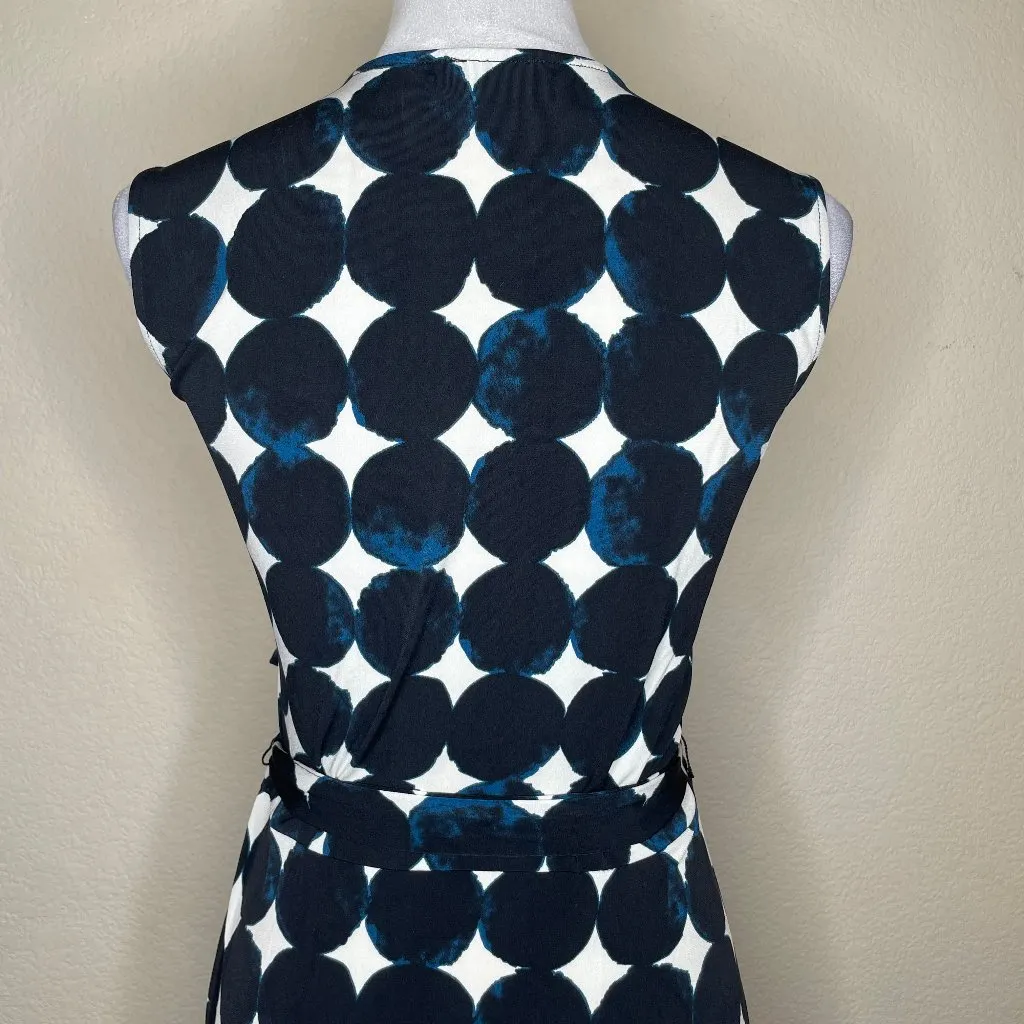 Women's Polka Dot Ruffled V-Neck Belted Sleeveless Midi Dress L Occasion - Image 5