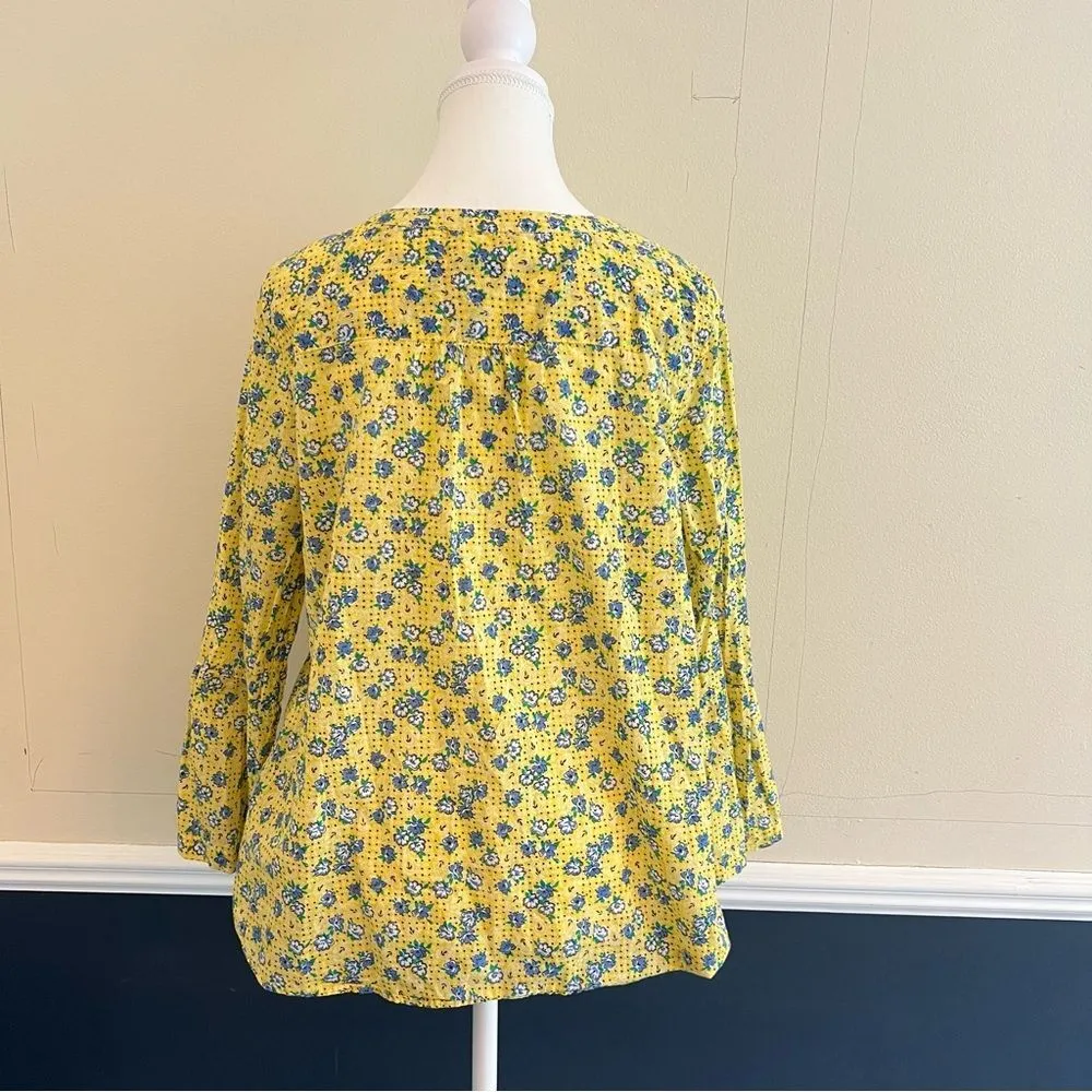 Talbots Floral Blouse Bandana Print Bell Sleeve Size Large Petite Popover - Image 5