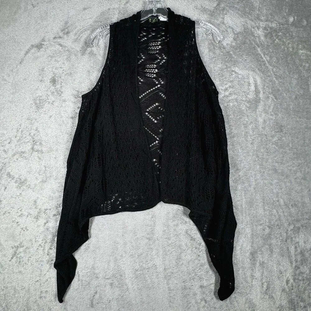 T/O Sweater Womens Medium Black Open Knit Waterfall Whimsigoth Dark Fairy Grunge - Image 2