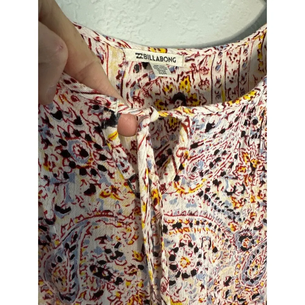 Billabong Coverup Paisley Dress Tassels Pink Blue Beachy Surfer Girl Boho Hippie - Image 6