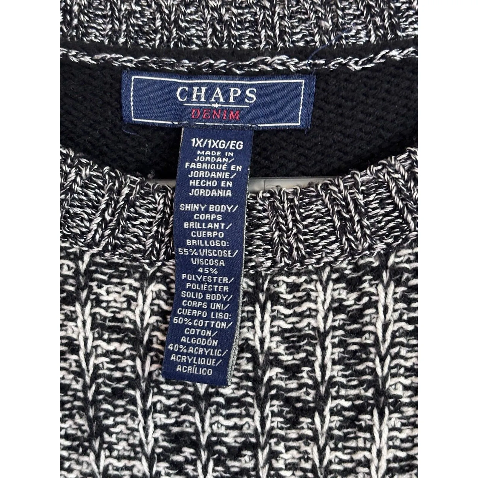 Chaps Denim Ralph Lauren Women's 1X  Black Gray Colorblock Knit Sweater Crewneck - Image 3