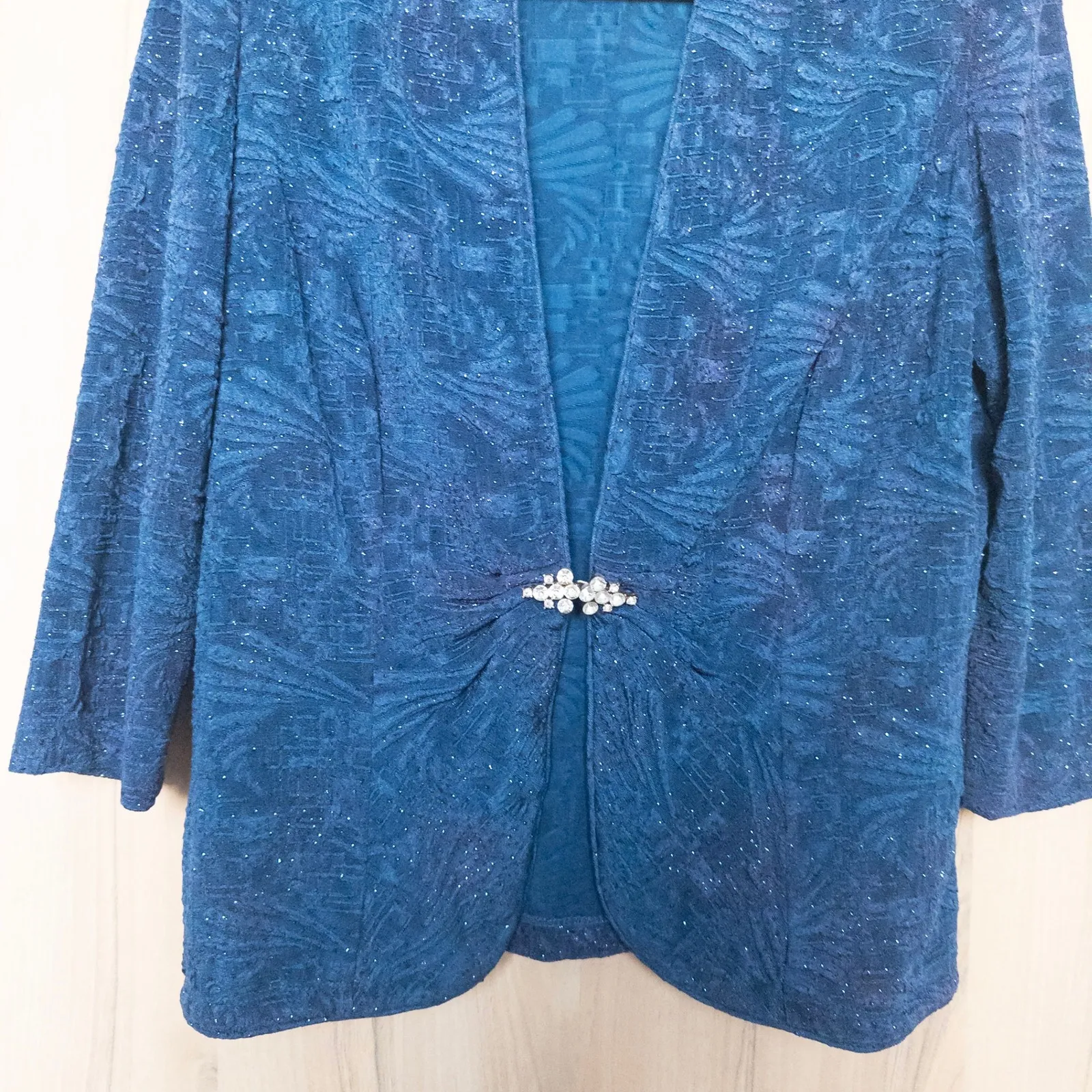 VTG Onyx Nite Womens Jacket Size L Blue 90s Metallic Evening Chic Glam Party - Image 4