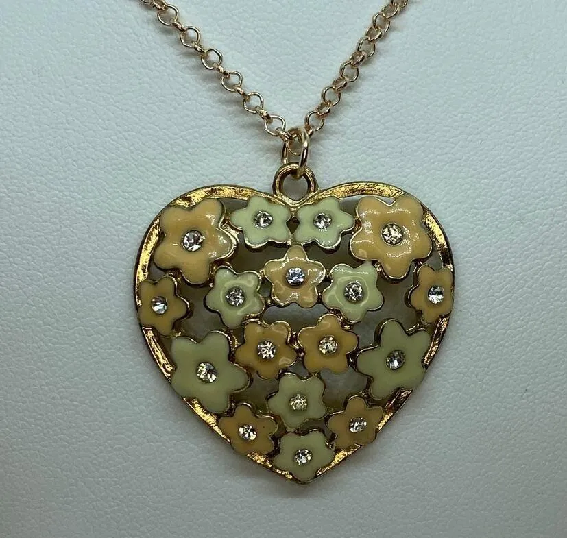 Rose-Gold Peach & Ivory Flower Rhinestone Necklace - Image 3