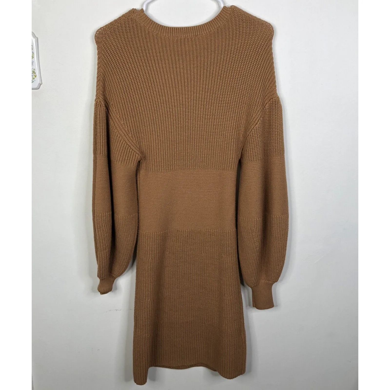 NEW STAUD Women's Small Marylebone Long Sleeve Sweater Mini Dress Camel Brown - Image 9