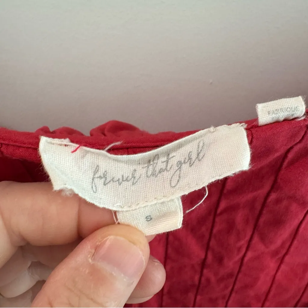 Anthropologie Forever That Girl Pintuck Pleated Ruffled Blouse Red Small - Image 2