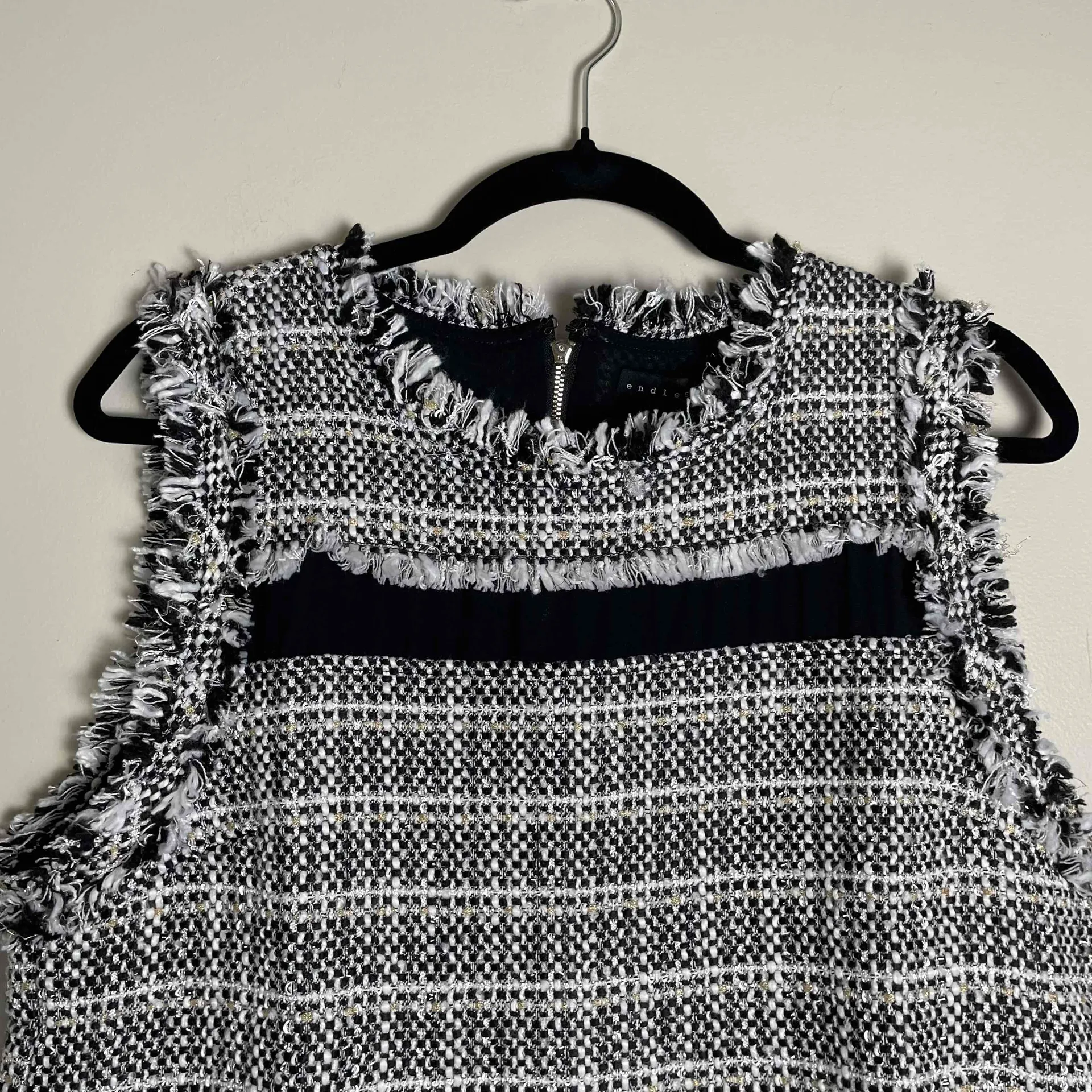 New Endless Rose Womens Boho Black Fringe Sleeveless Tweed Dress Large‎ - Image 5