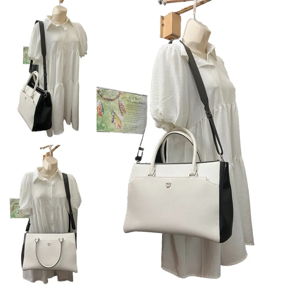 MCM Two Way Laptop/Document Bag Handbag Crossbody Saffiano Leather Excellent - Image 16