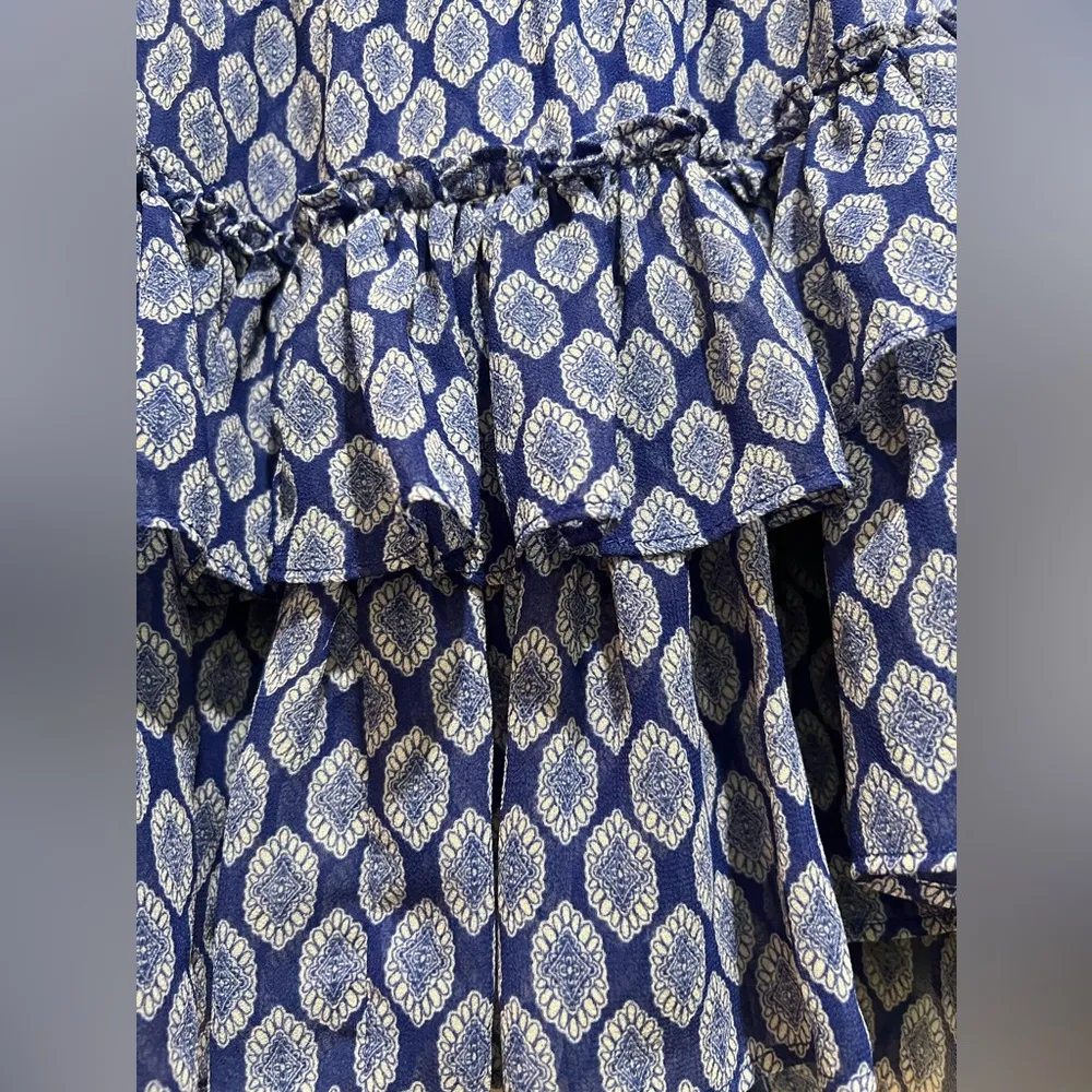 Misa Los Angeles Nahla Blue White Ruffled Mini Skirt Tiered Smocked Waist M - Image 9