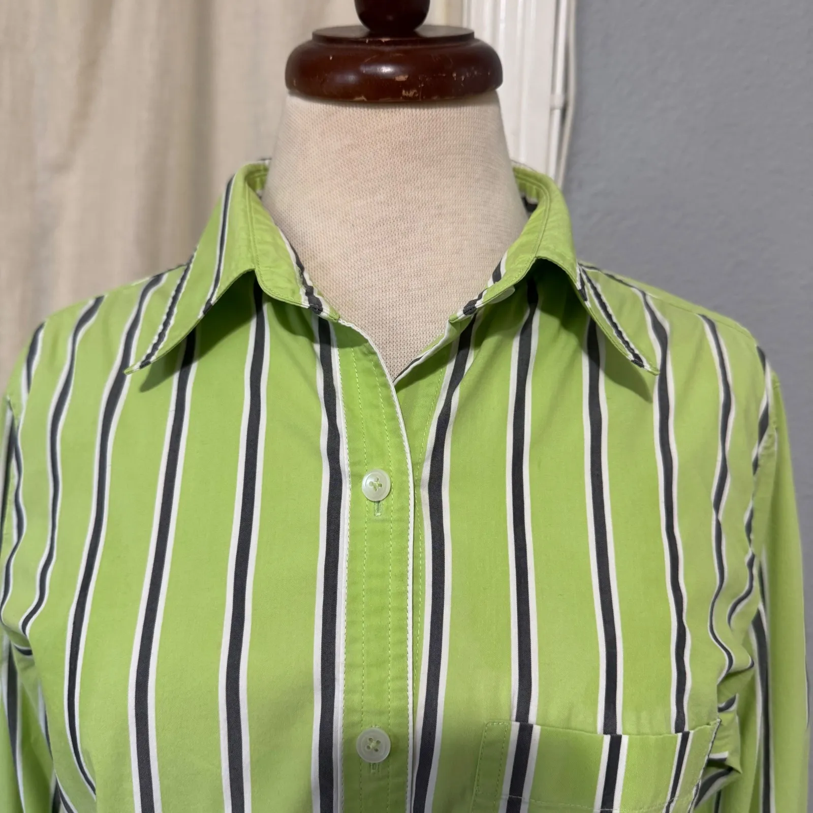 Company Ellen Tracy Striped Button Down Career Shirt Women Size 12 Lime Green - Image 2