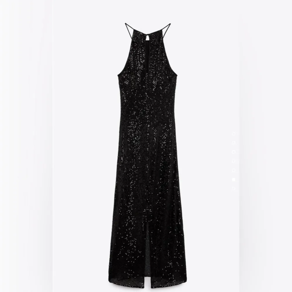 Zara Bloggers Fav Black Sequin Halter Neckline Midi Christmas Holiday Dress Sz L - Image 4