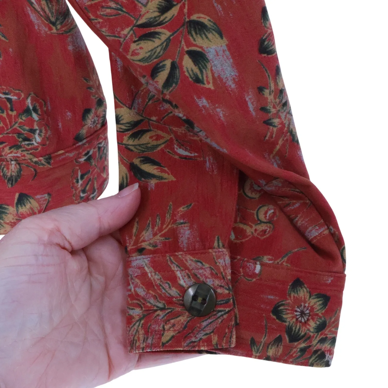 Vtg 90s Floral Button Down Shirt Jacket Womens Shacket Western Stretch Size‎ L - Image 4