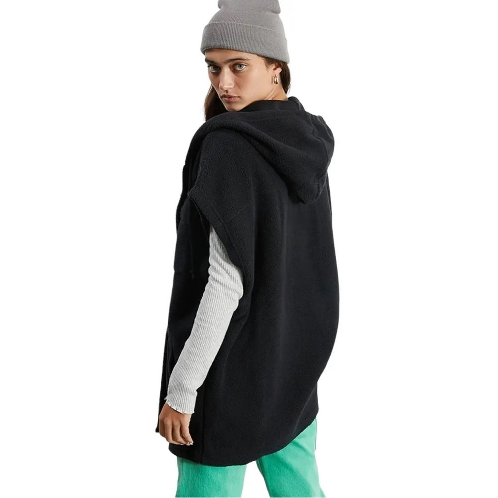 Women’s Hooded Polar Fleece Vest Size M/L Black Oversized Long Pockets - Image 2