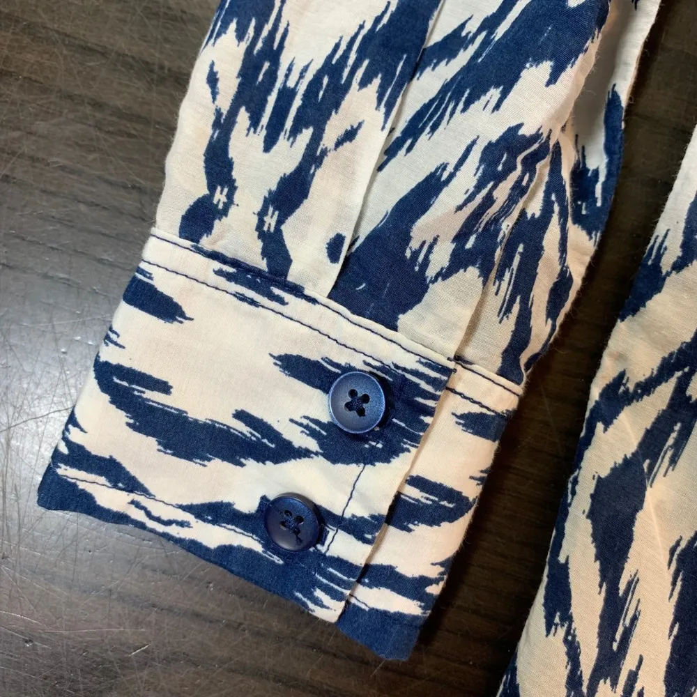 Athleta Ikat Print Tunic Top Women XXS Blue White Cotton Silk Shirt Dress Preppy - Image 13