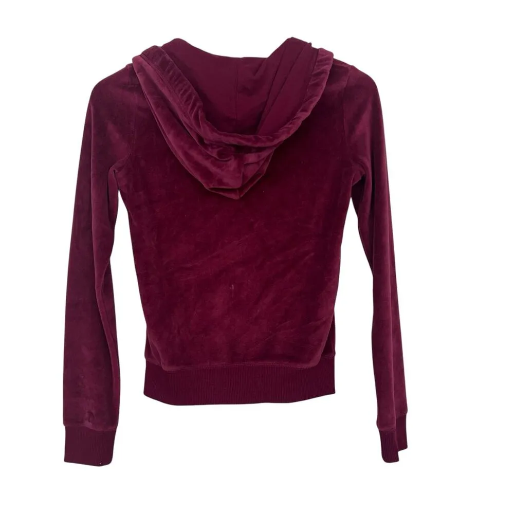 Hollister Maroon Velour Full Zip Hoodie Sz XS - Image 4