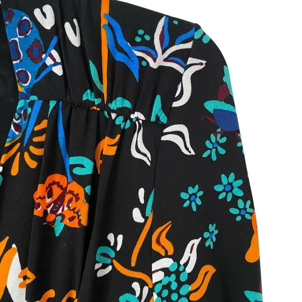 Desigual Black Butterfly Print Mock Faux Wrap Dress size small - Image 3