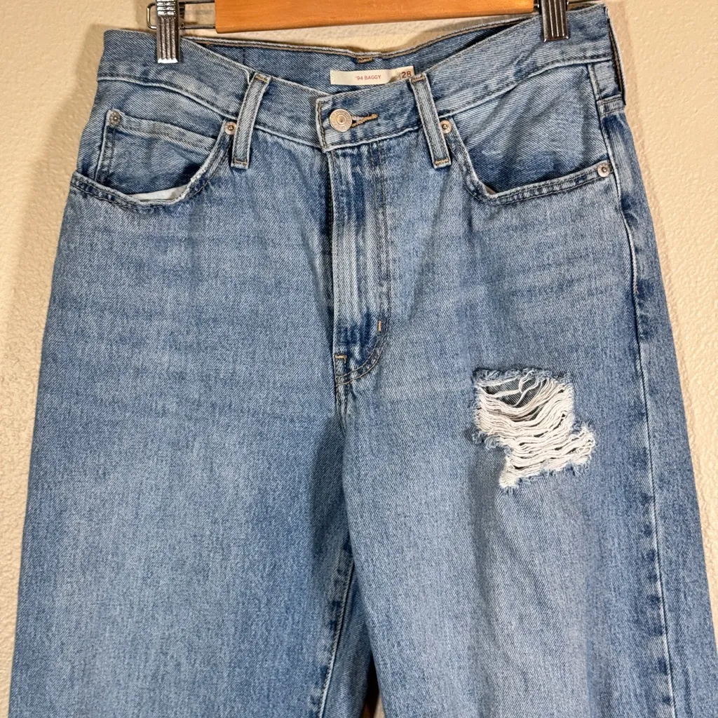 Levi’s Blue 94 Baggy Distressed Jeans Womens 28 High Rise Casual Denim Fall - Image 10