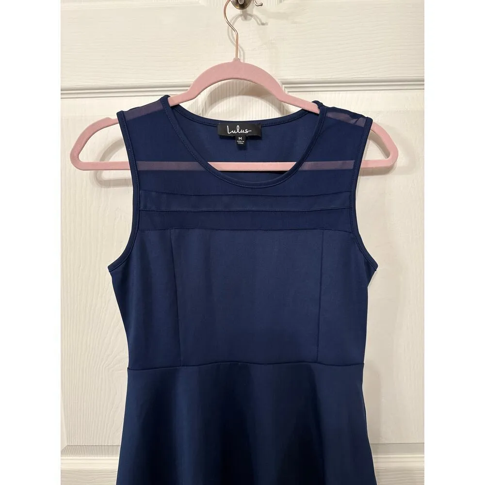Lulu’s Navy Final Stretch Fit and Flare Sheer Mesh Panel Dress, M - Image 5