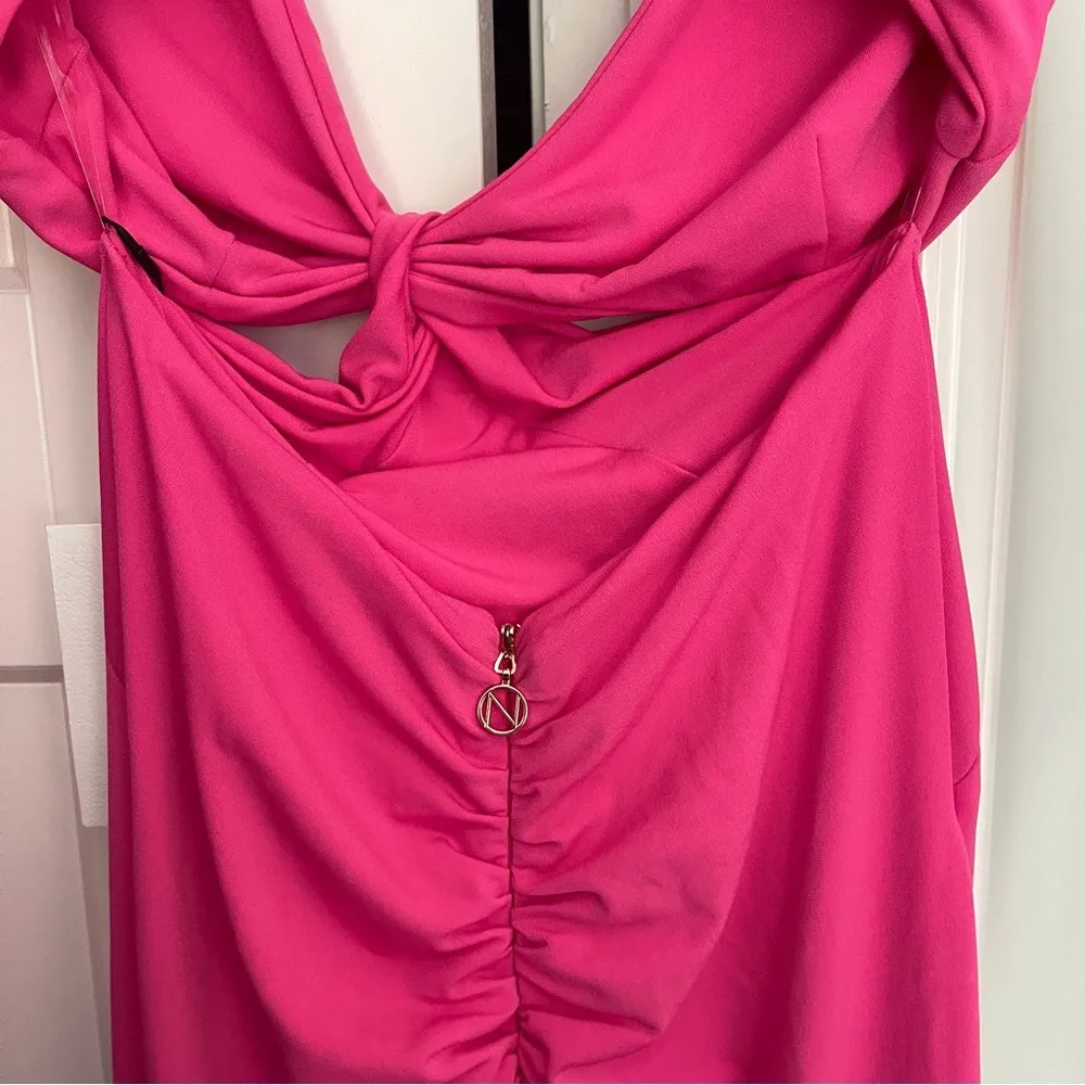 NWT Nookie Jewel Gown Neon Pink Cut Out Backless Dress Maxi Bodycon Long Sleeve - Image 7
