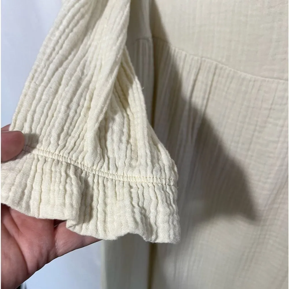 Ces femme SLUBBED COTTON TEXTURED LONG SLEEVE DRESS White - Image 7