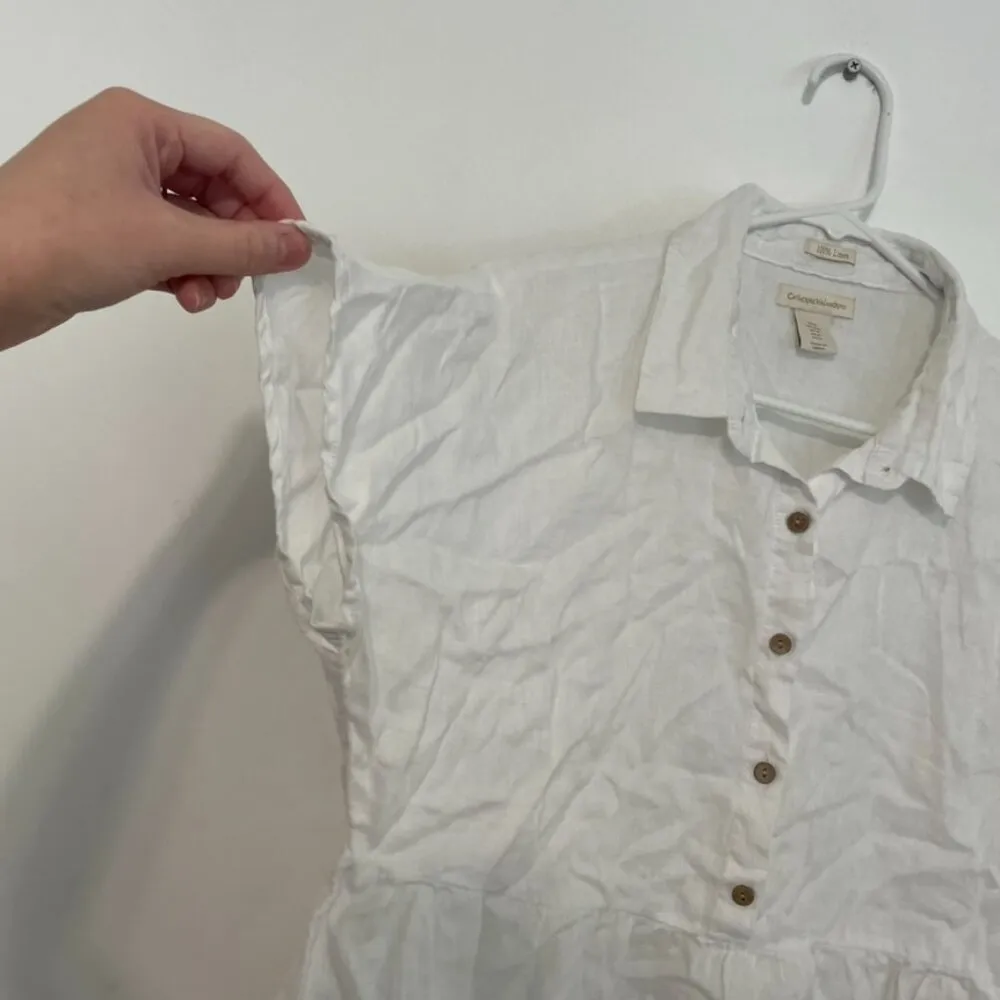 CATHERINE MALANDRINO Solid White Popover Short Sleeve 100% Linen Peplum Blouse M - Image 7