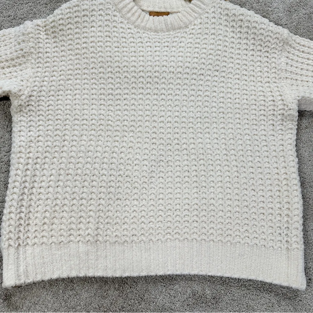 POL Women’s Cable Knit Chunky Crewneck Chenille Knit Sweater Oversized Ivory S - Image 4