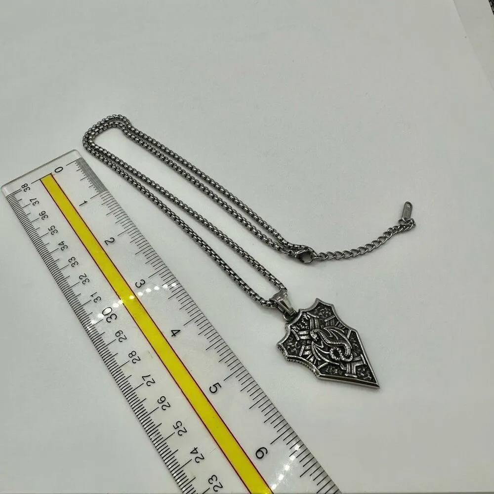 Hzman flying dragon shield pendant necklace Silver - Image 5