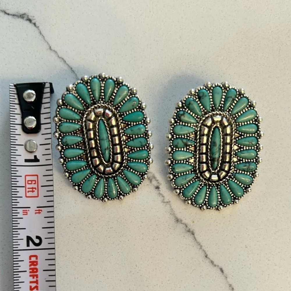 Western Green and Silver Women's Earrings Green - Image 3