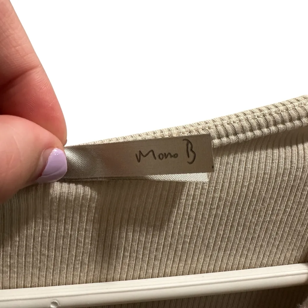 Mono B Beige Ribbed Long Sleeve Tie Front Top Size S‎ Tan - Image 4