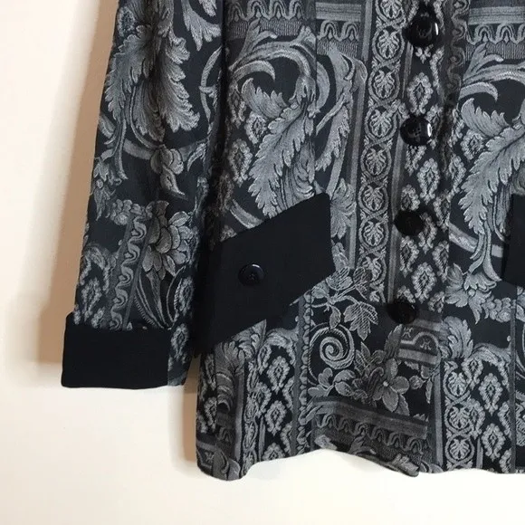 Vintage Sfarzo ladies button up printed detail coat blazer with shoulder pads Black Size M - Image 5
