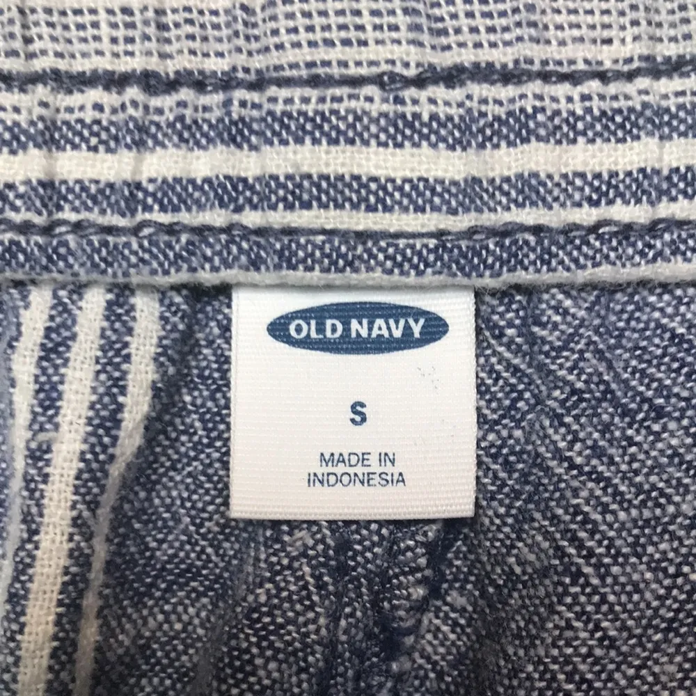 Old Navy Women’s Linen Blend Striped Blue White Pull On Straight Leg Pants - Image 7