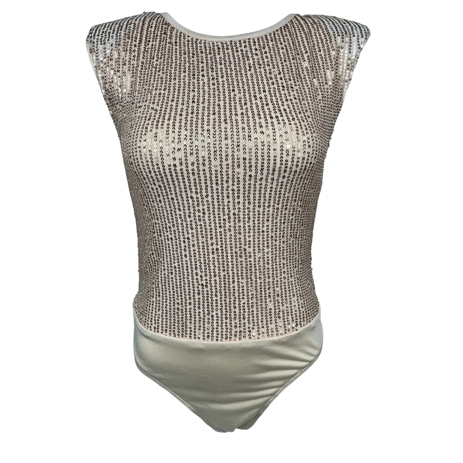 SHEIN Rose Gold Sequin Sleeveless Bodysuit Sparkly Glam Party Holiday Metallic - Image 2