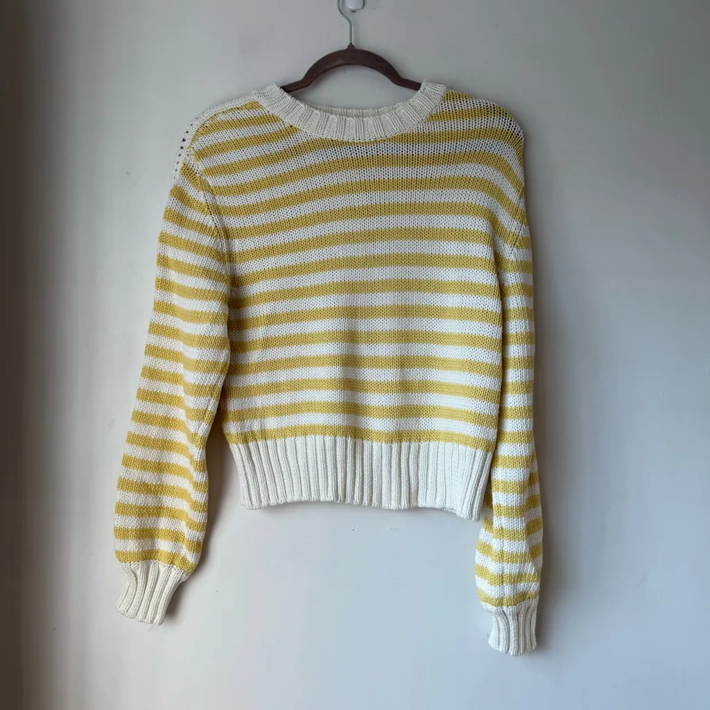 Michael Stars Merle Lemonade Yellow White Striped Crew Neck Sweater XS - Image 6