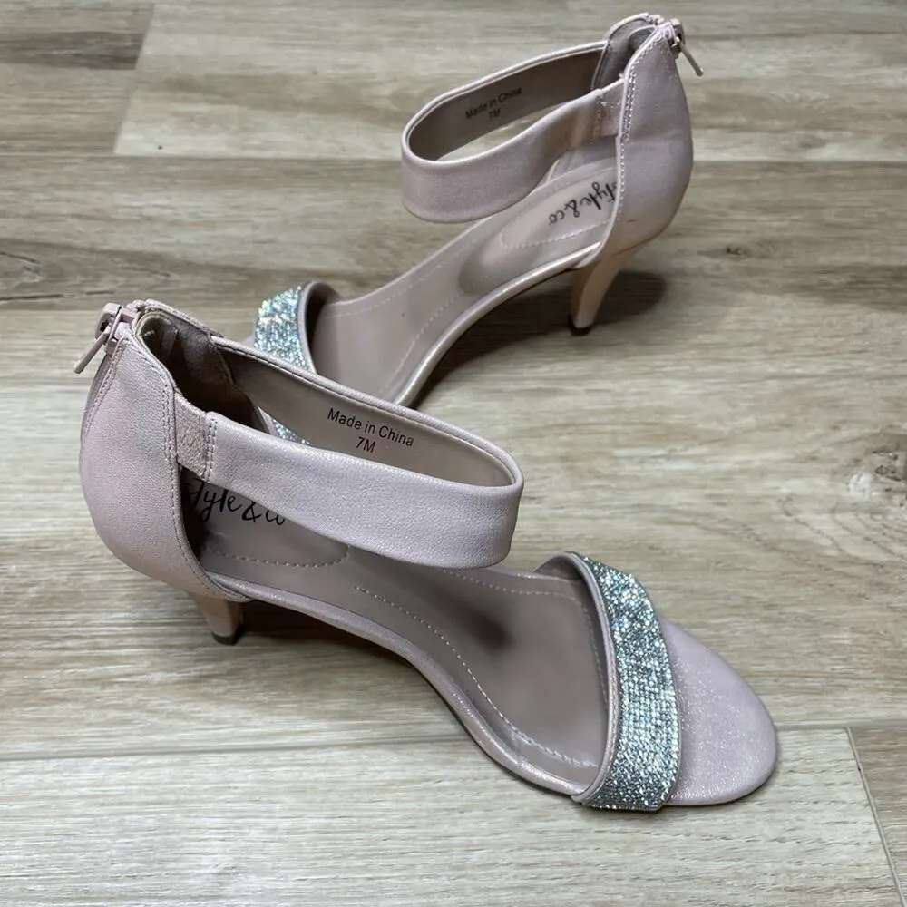 Style & Co Women's Blush/Silver Ankle Strap Phillyis Evening Shoe Sandals sz 7 - Image 5