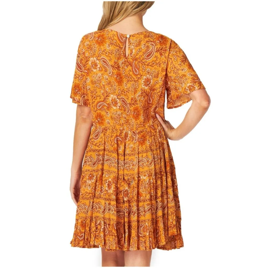 Bila Floral Paisley Short Tiered Dress Women's XL Boho Relaxed Fit Marigold NEW‎ Orange - Image 4