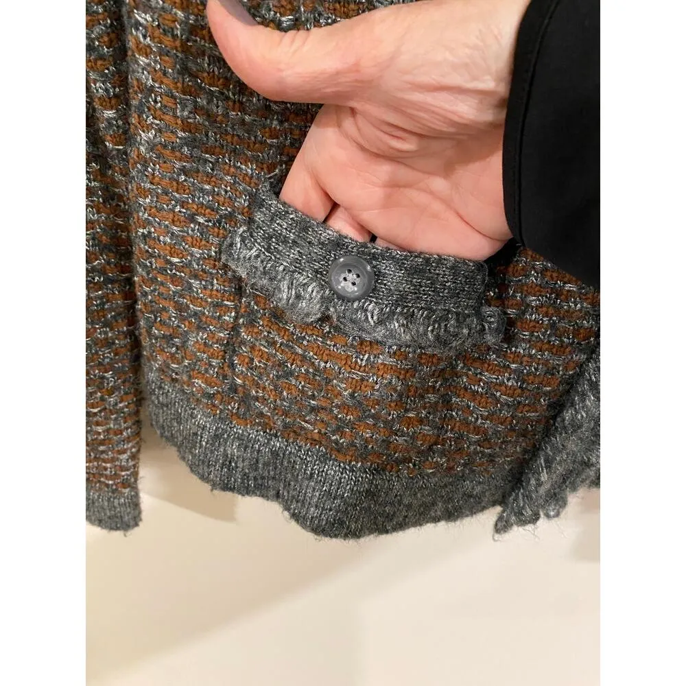 Betty Barclay Women’s Cardigan Ruffle Trim Brown Gray Knit Tweed Button Front Size M - Image 3