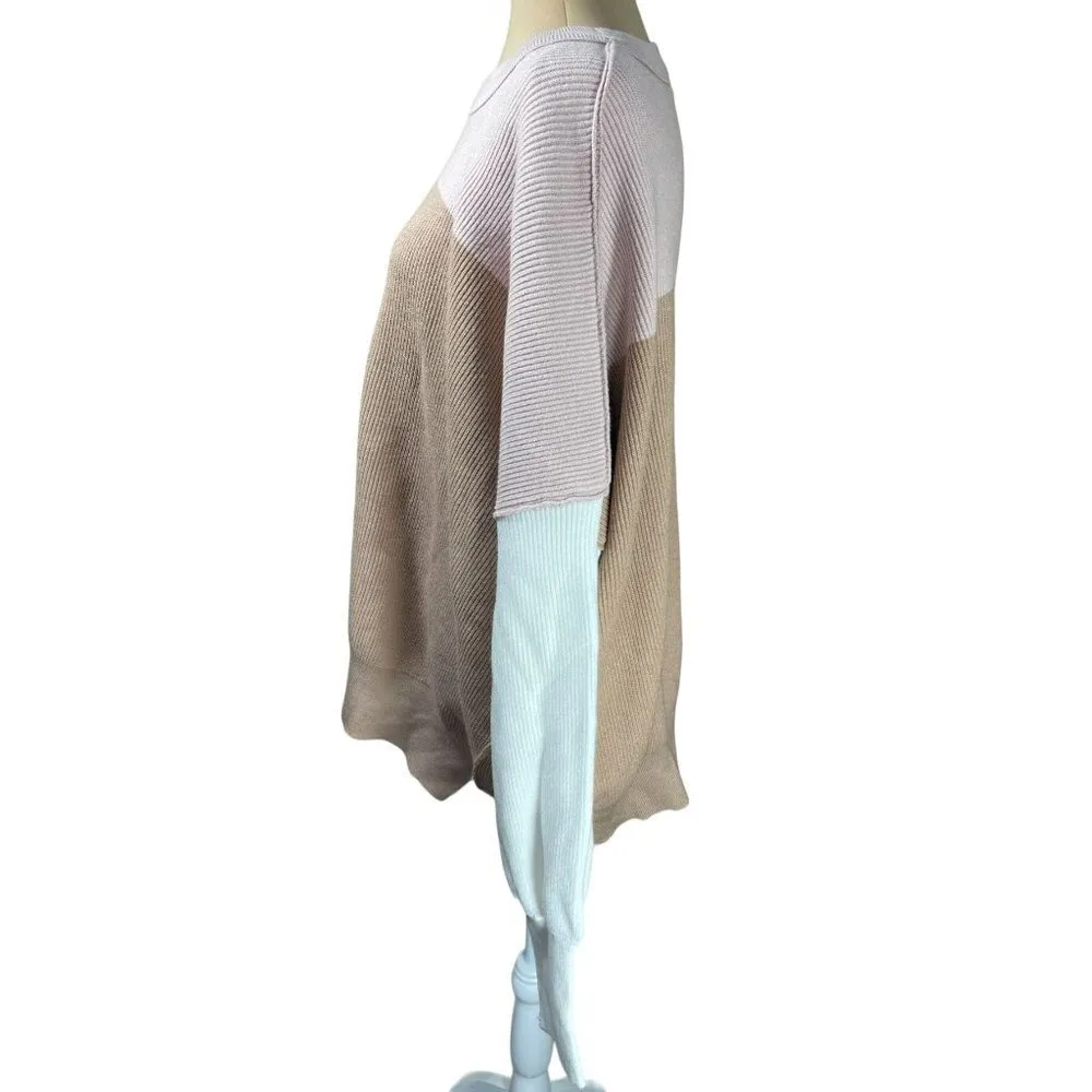 ANRABESS Women Crewneck Sleeve Oversize Ribbed Knit Pullover Sweater Size XL Ext Tan - Image 2