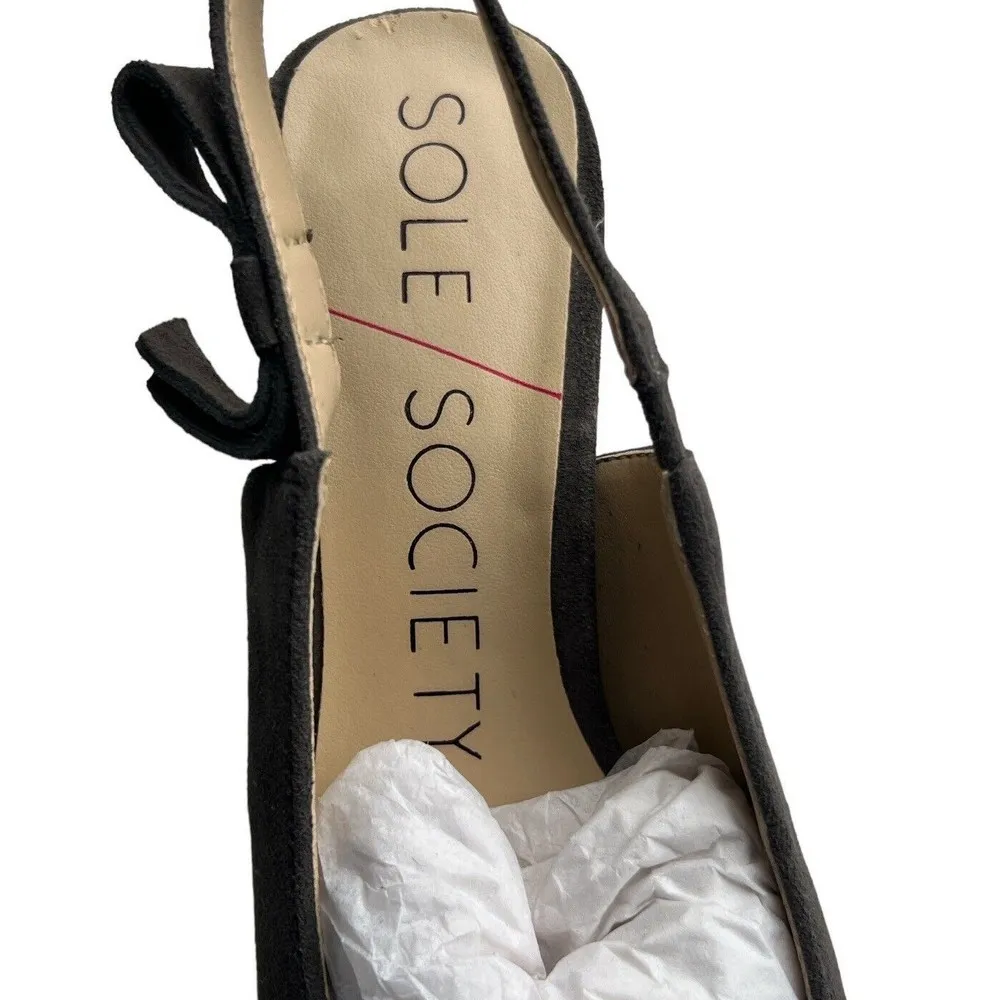 SOLE SOCIETY Maelie Slingbacks Women's 7.5 M Taupe Suede Low Black Heel - Image 5
