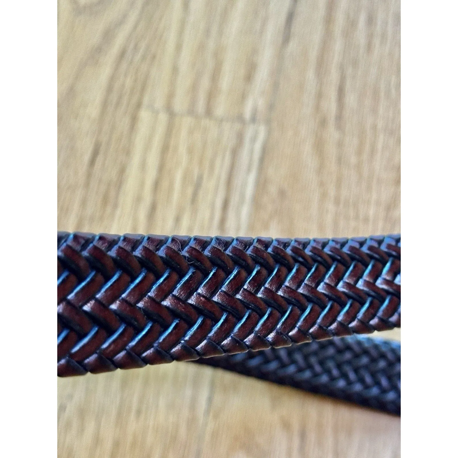 Genuine Leather Bonded Lacing Woven Braided Brown Belt Brass Buckle Size 40 - Image 8