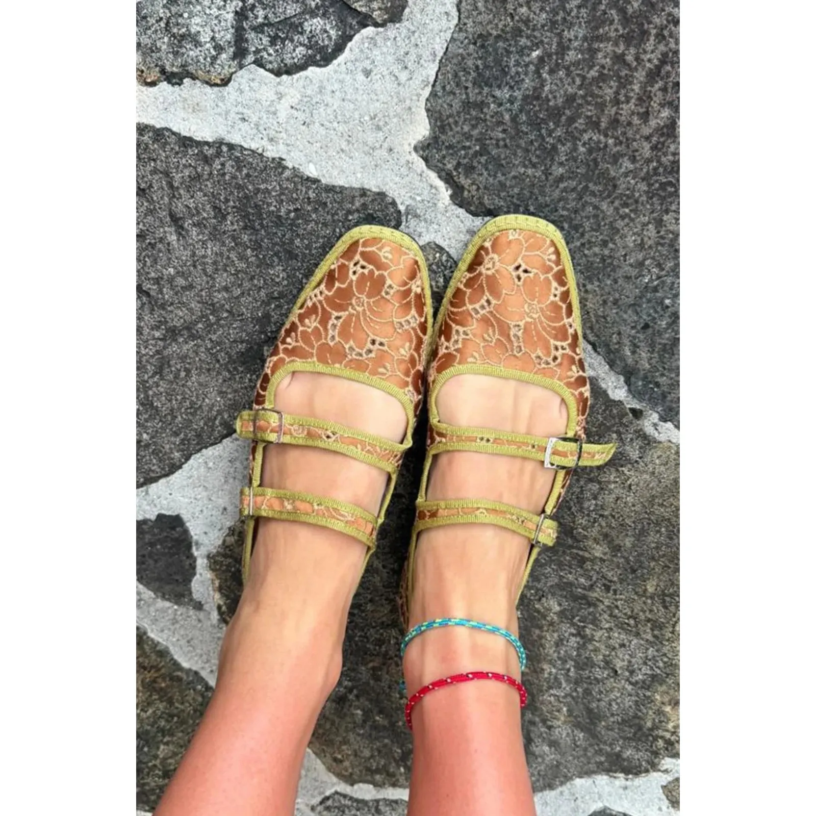 Viani Milano Lilly Sisto Milan Double Mary Jane Bronze Eyelet Flats Size 38EU Gold - Image 3