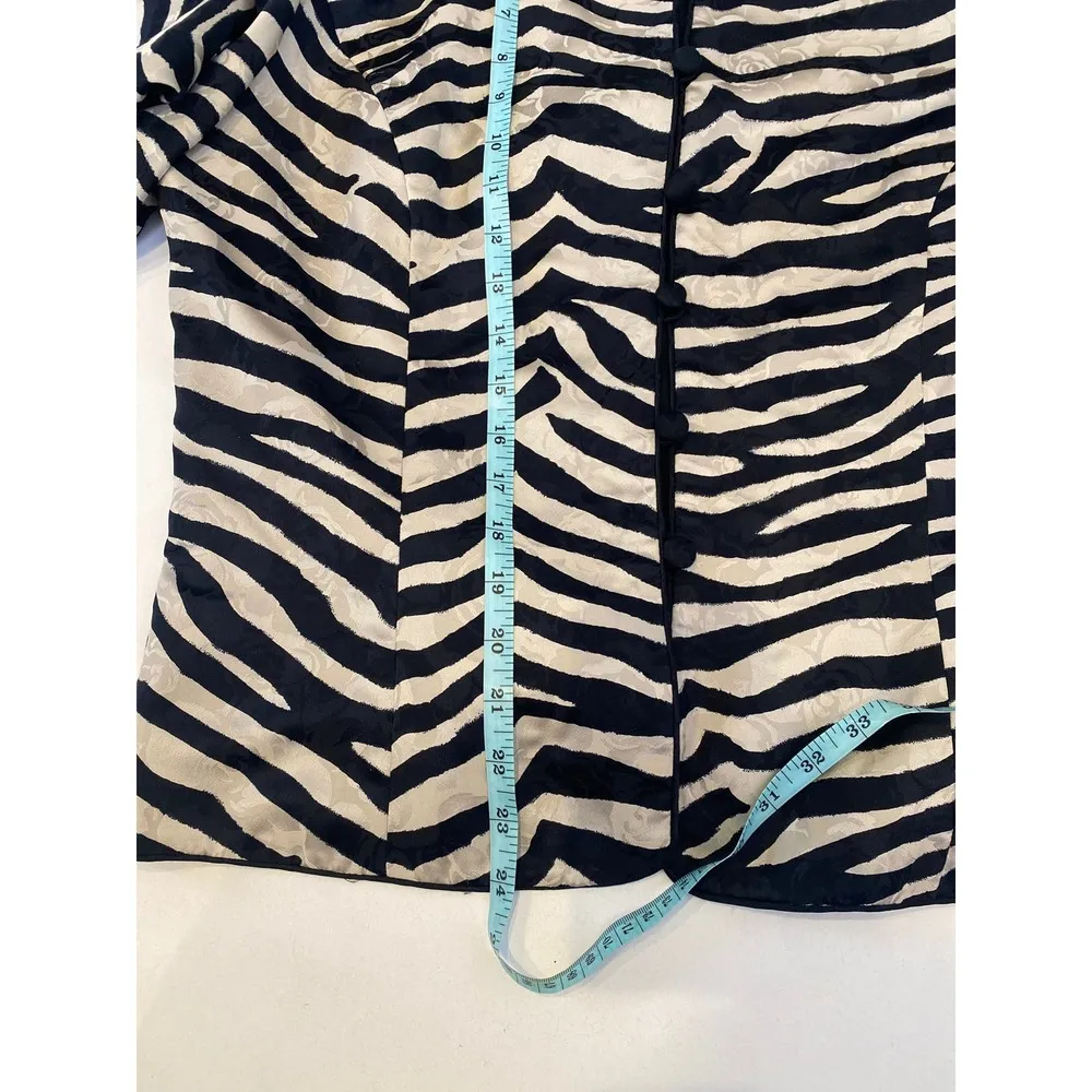 Adrianna Papell Silk Animal Print Button Front Jacket EUC Sz 14 Black Beige - Image 11