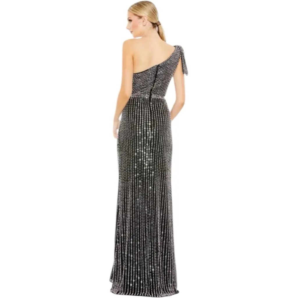 Mac Duggal Pearl Embellished Soft Tie One Shoulder Gown Size 6 Style #93735 NWT - Image 5