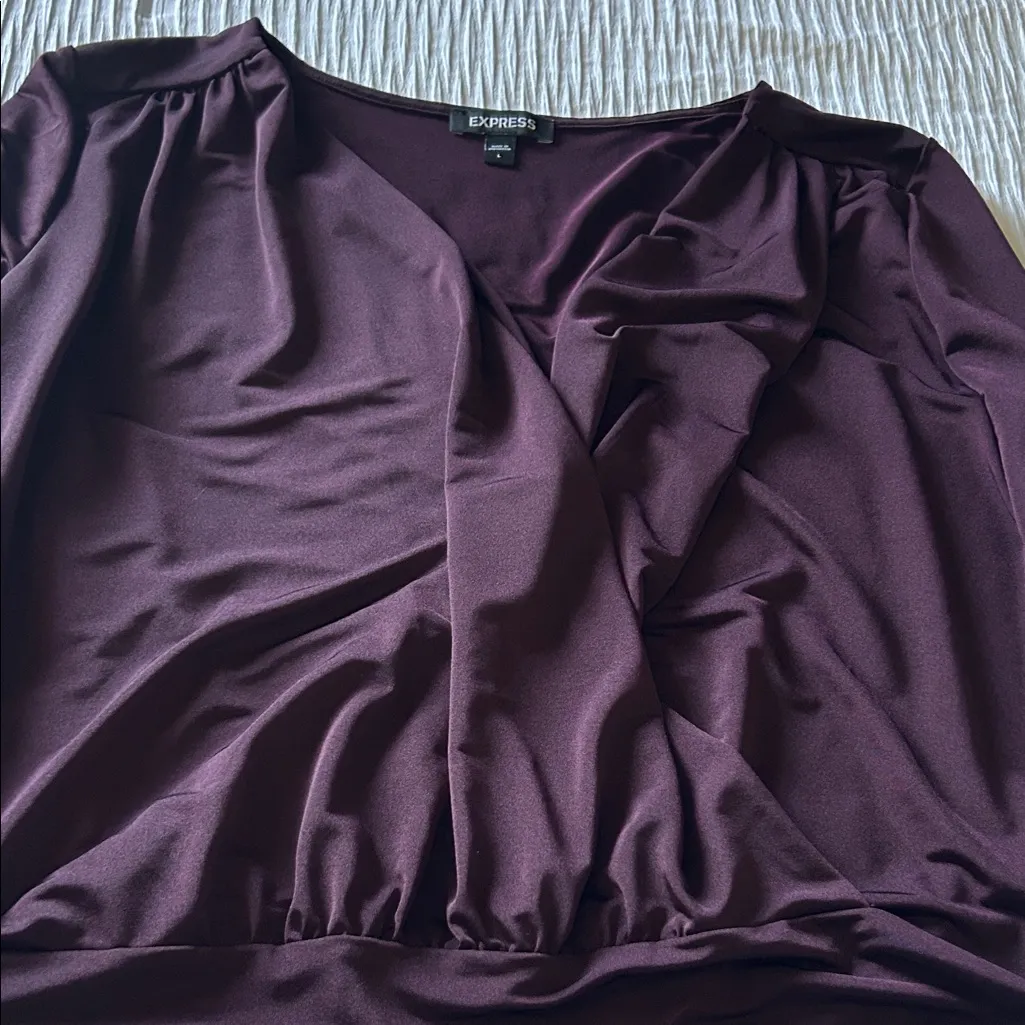 Express Deep Purple Wrap Bodysuit - Image 3